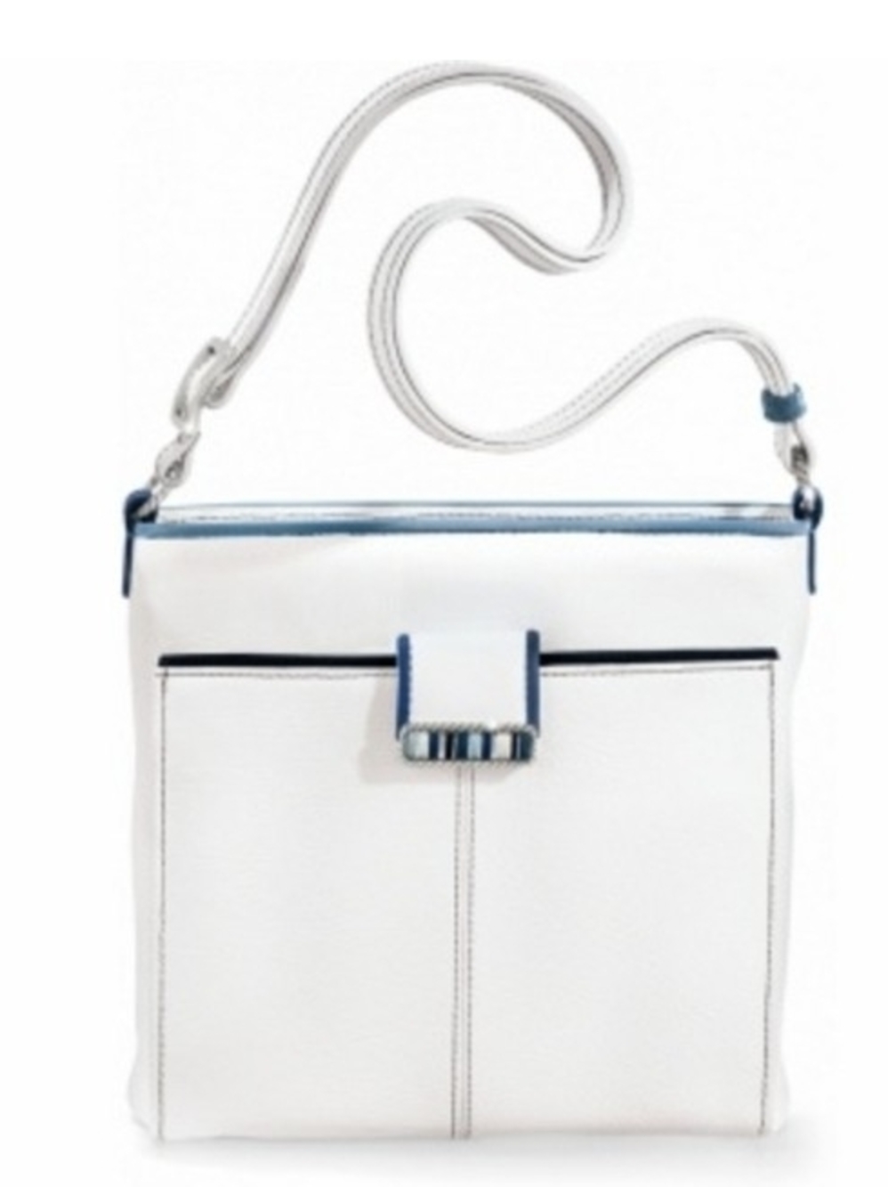 Brighton Cabana White Leather Crossbody with Blue Trim and Silver Detail NWOT